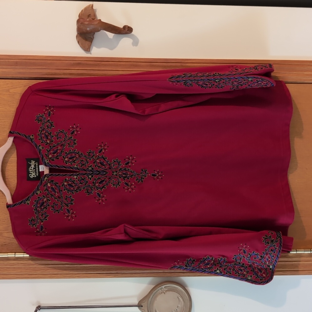 Bob Mackie Burgundy Embroidered Blouse